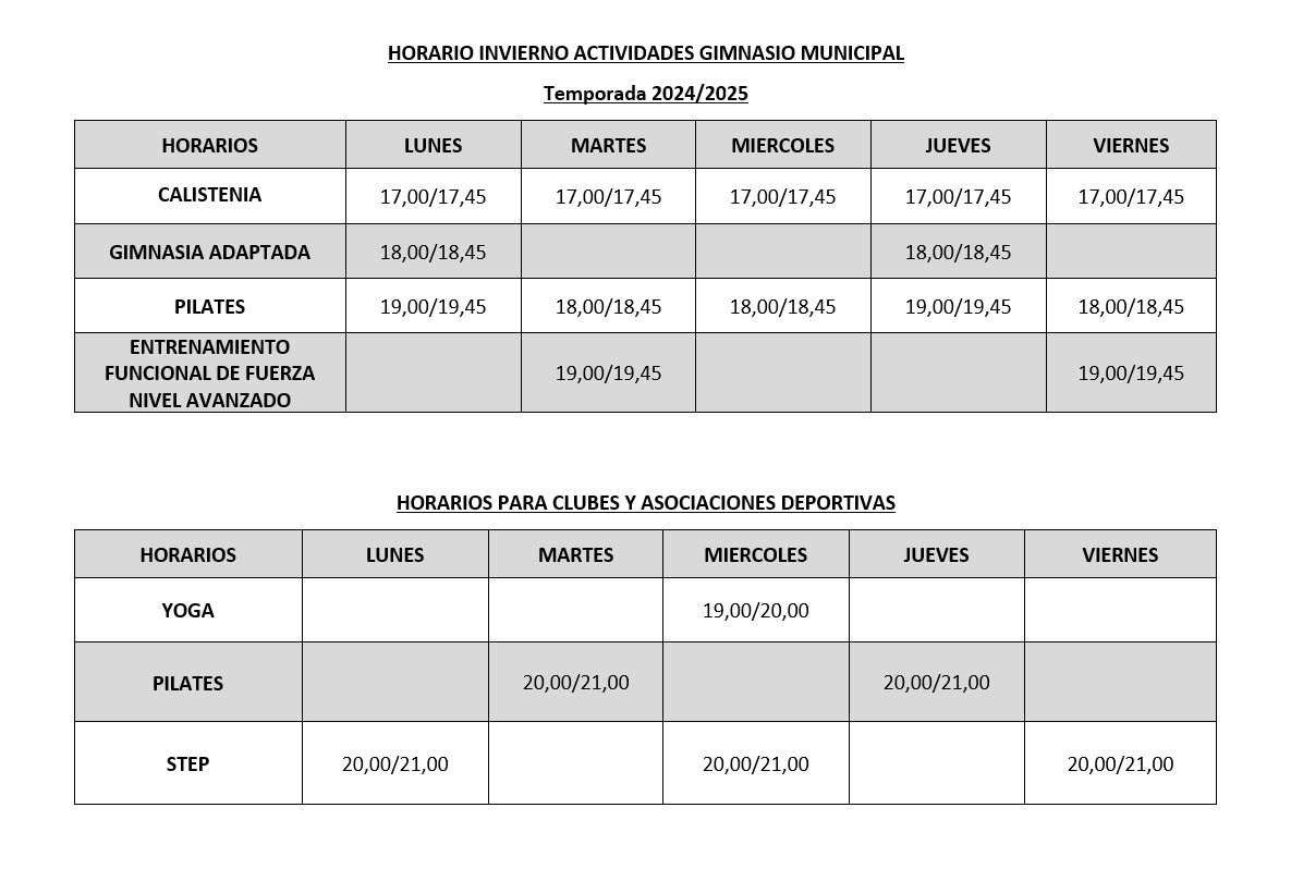 Horario Gimnasio Municipal
